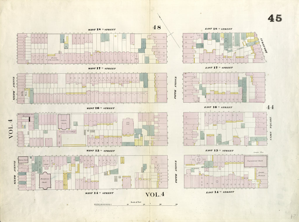 Detail of Map bounded by West 18th Street, East 18th Street, Broadway, Union Square West, East 14th Street, West 14th Street, Sixth Avenue. 1857 by Anonymous