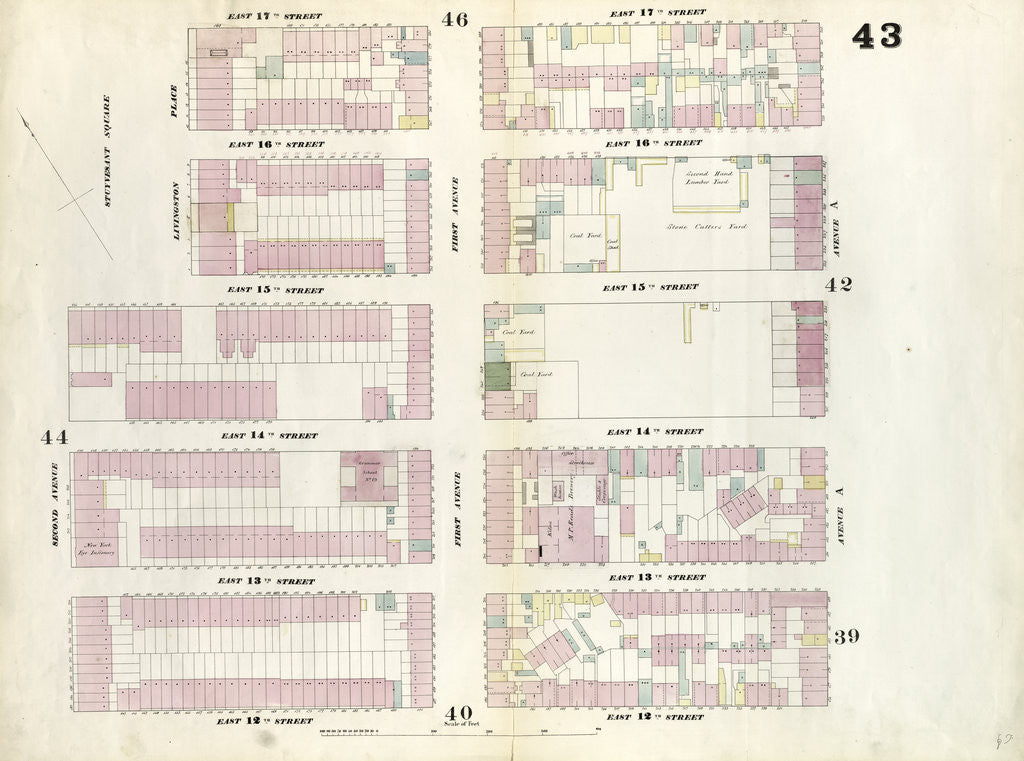 Detail of Map bounded by East 17th Street, Avenue A, East 12th Street, Second Avenue. 1857 by Anonymous