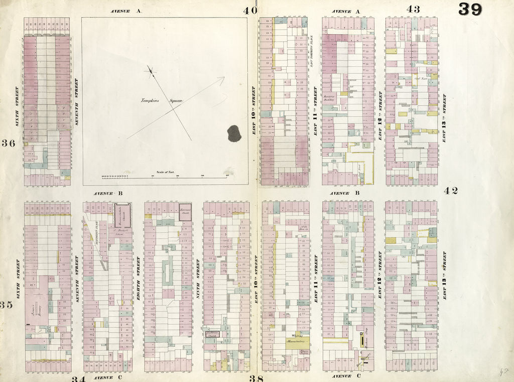 Detail of Map bounded by East 13th Street, Avenue C, 6th Street, Avenue A. 1857 by Anonymous