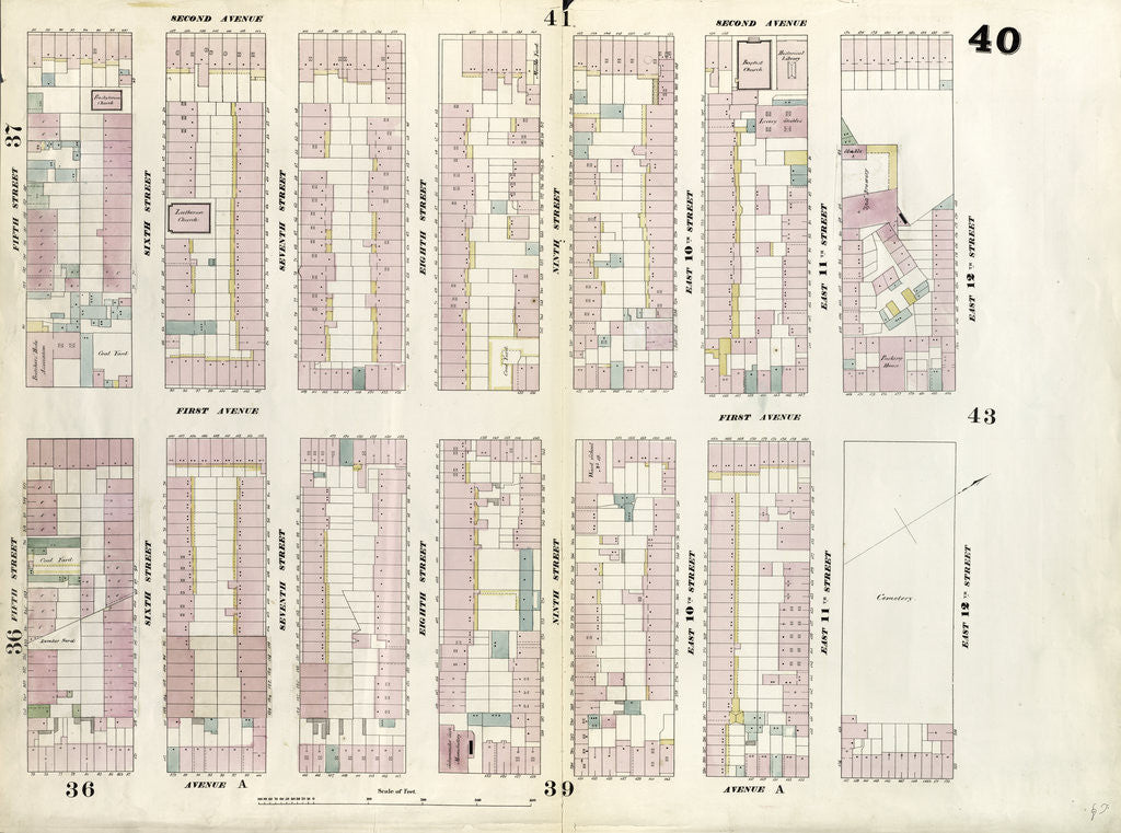 Detail of Map bounded by East 12th Street, Avenue A, 5th Street, Second Avenue. 1857 by Anonymous