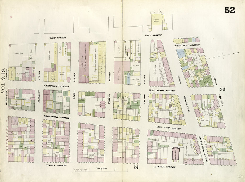 Detail of Map bounded by West 10th Street, Hudson Street, Hammersley Street, West Street. 1857 by Anonymous