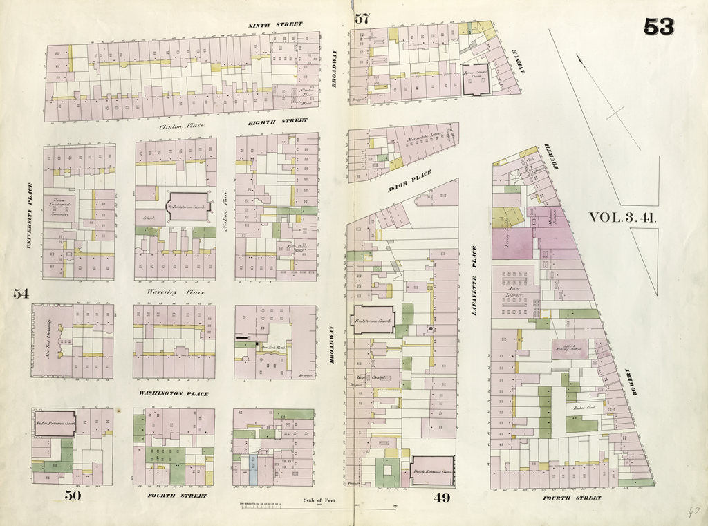 Detail of Map bounded by 9th Street, Fourth Avenue, 4th Street, University Place. 1857 by Anonymous