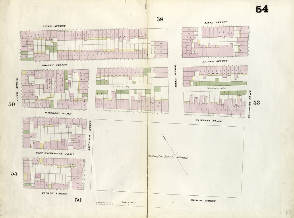 Detail of Map bounded by 9th Street, University Place, 4th Street, Sixth Avenue. 1857 by Anonymous