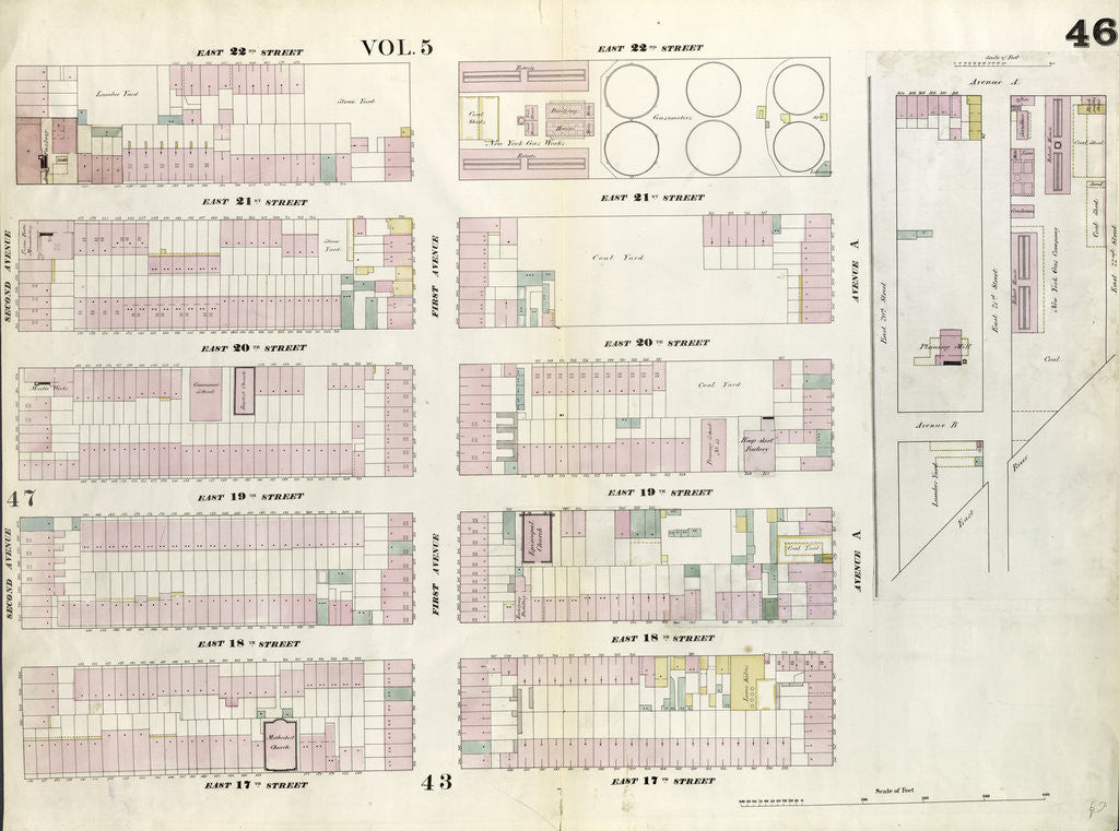 Detail of Map bounded by East 22nd Street, East River, East 20th Street, Avenue A, East 17th Street, Second Avenue. 1857 by Anonymous