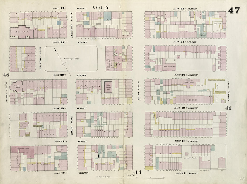 Detail of Map bounded by East 22nd Street, Second Avenue, East 17th Street, Fourth Avenue. 1857 by Anonymous