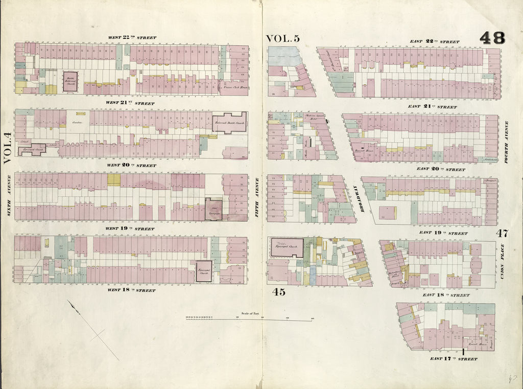 Detail of Map bounded by West 22nd Street, East 22nd Street, Fourth Avenue, Union Square North, Broadway, East 18th Street, West 18th Street, Sixth Avenue. 1857 by Anonymous