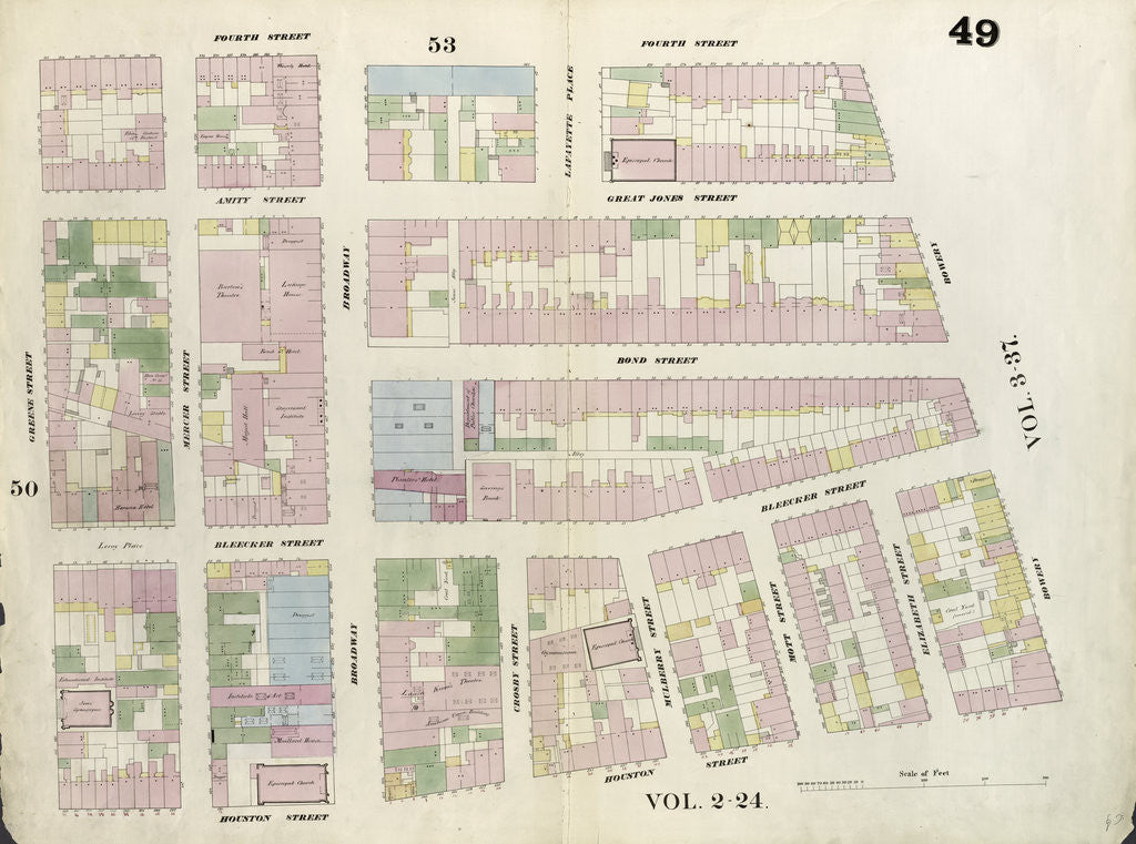 Detail of Map bounded by 4th Street, Bowery, Houston Street, Green Street. 1857 by Anonymous
