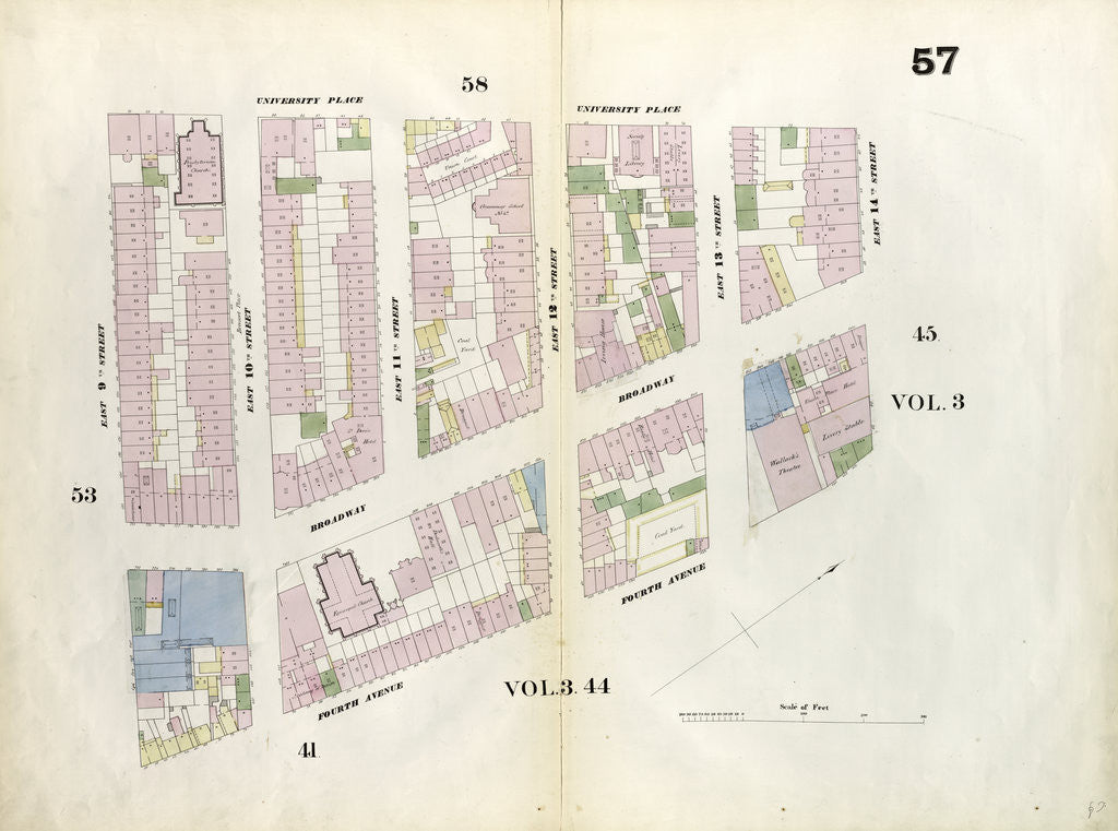Detail of Map bounded by 14th Street, Fourth Avenue, 9th Street, University Place. 1857 by Anonymous
