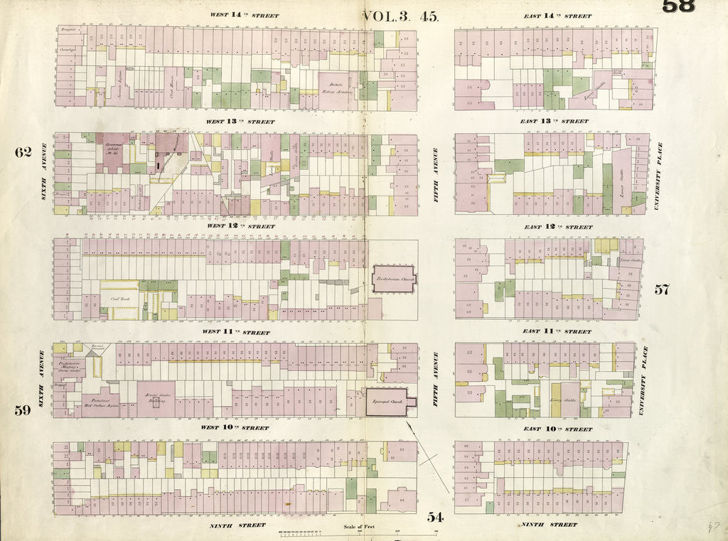 Detail of Map bounded by 14th Street, University Place, 9th Street, Sixth Avenue. 1857 by Anonymous
