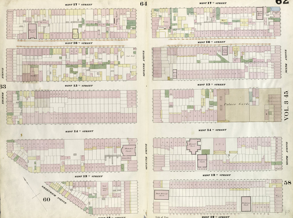 Detail of Map bounded by West 17th Street, Sixth Avenue, 12th Street, Greenwich Avenue, Eighth Avenue. 1857 by Anonymous