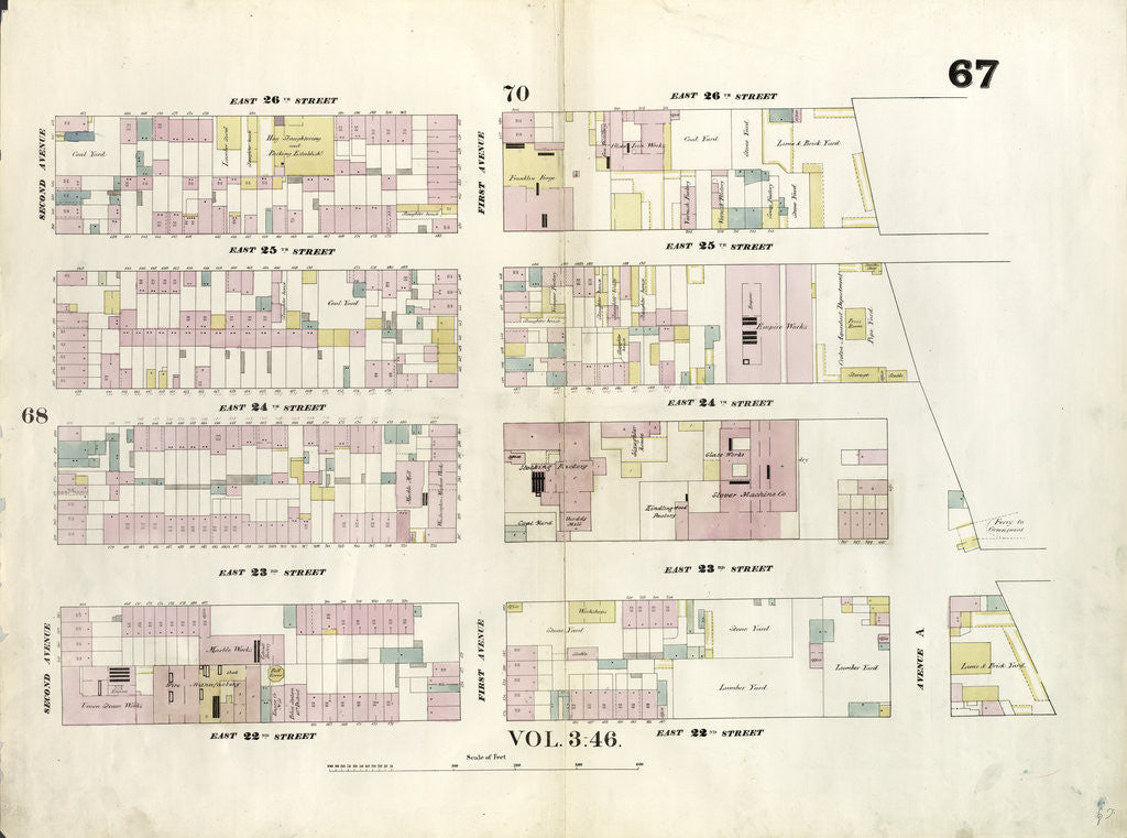 Detail of Map bounded by East 26th Street, East River, East 22nd Street, Second Avenue. 1857 by Anonymous
