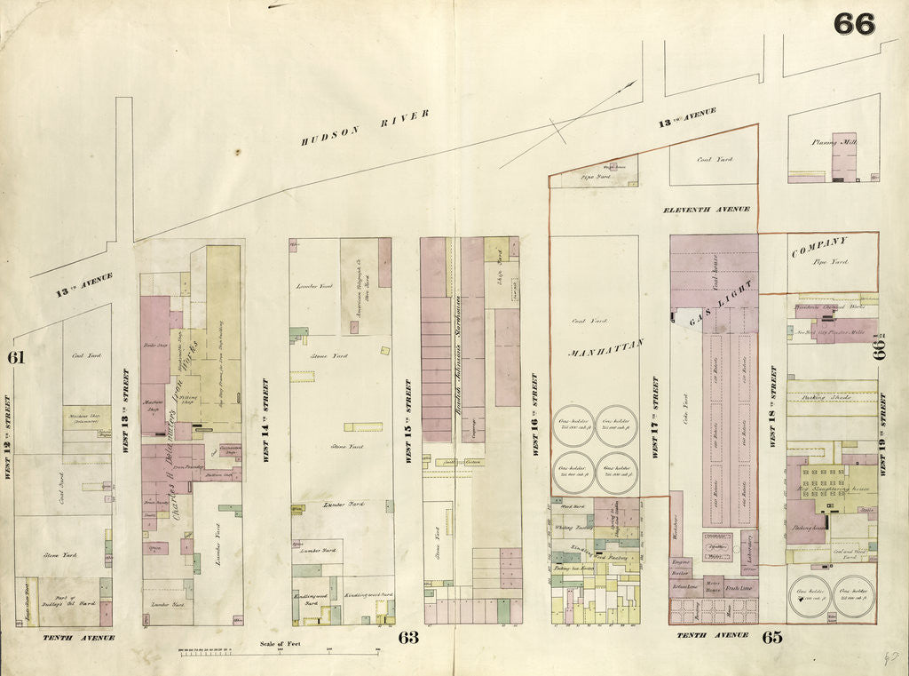 Detail of Map bounded by West 19th Street, Tenth Avenue, West 12th Street, Hudson River. 1857 by Anonymous