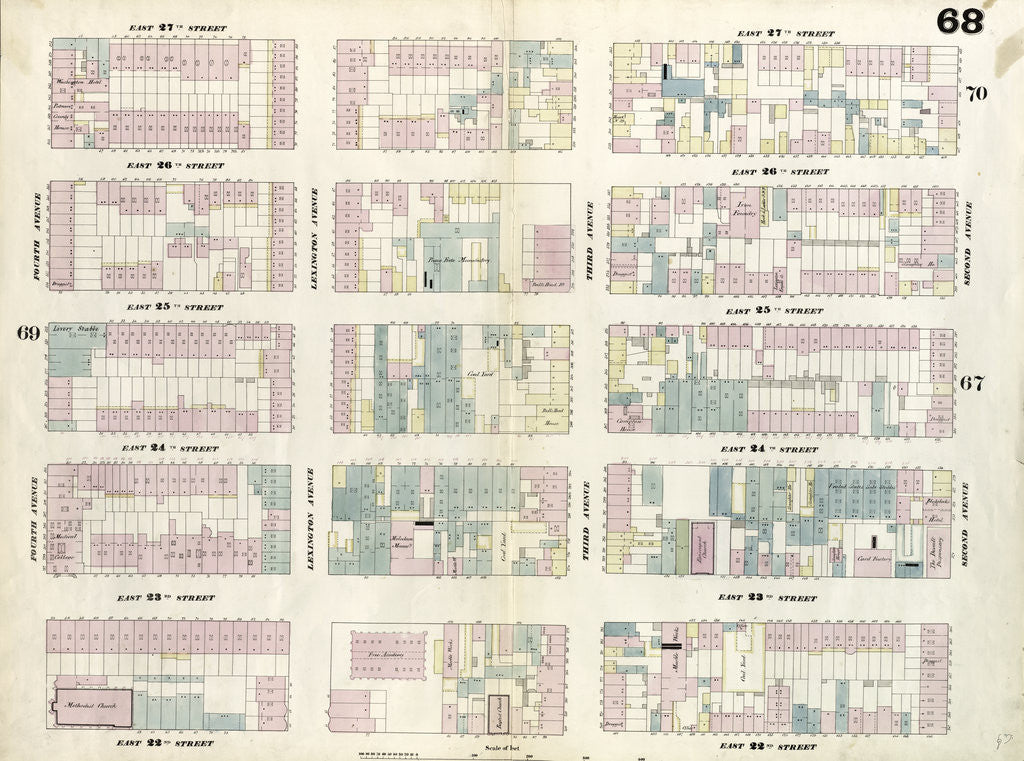 Detail of Map bounded by East 27th Street, Second Avenue, East 22nd Street, Fourth Avenue. 1857 by Anonymous