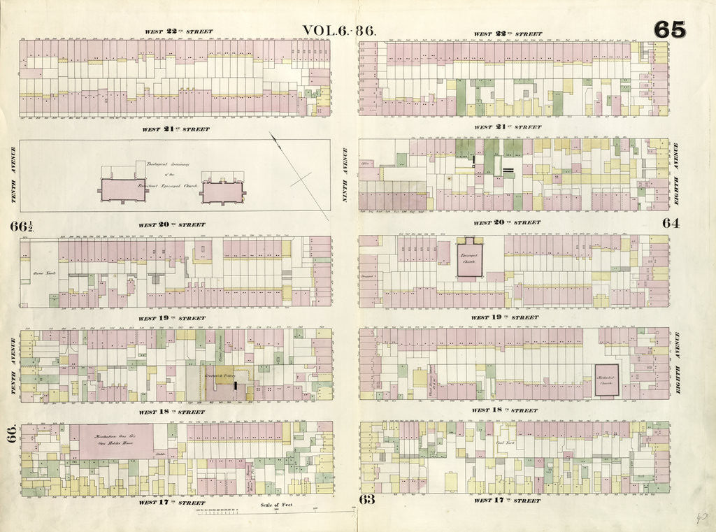 Detail of Map bounded by West 22nd Street, Eighth Avenue, West 17th Street, Tenth Avenue. 1857 by Anonymous