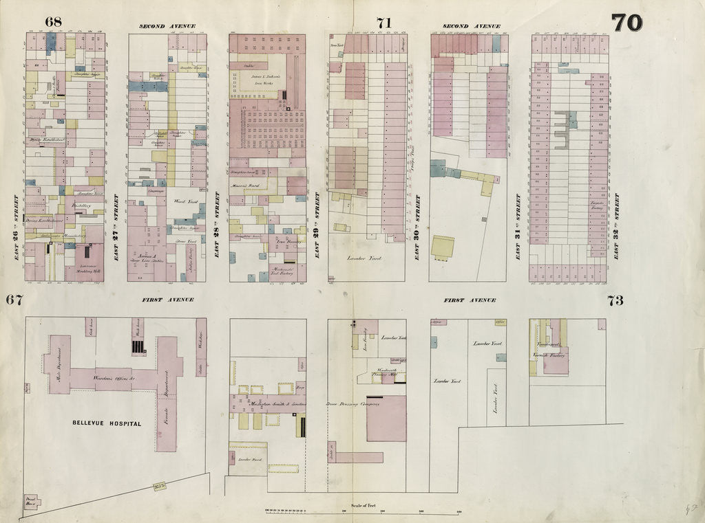 Detail of Map bounded by East 32nd Street, East River, East 26th Street, Second Avenue. 1857 by Anonymous