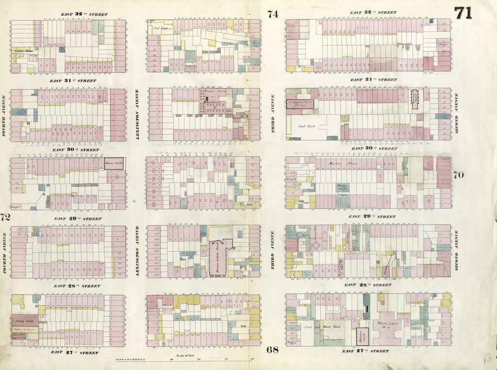 Detail of Map bounded by East 32nd Street, Second Avenue, East 27th Street, Fourth Avenue. 1857 by Anonymous