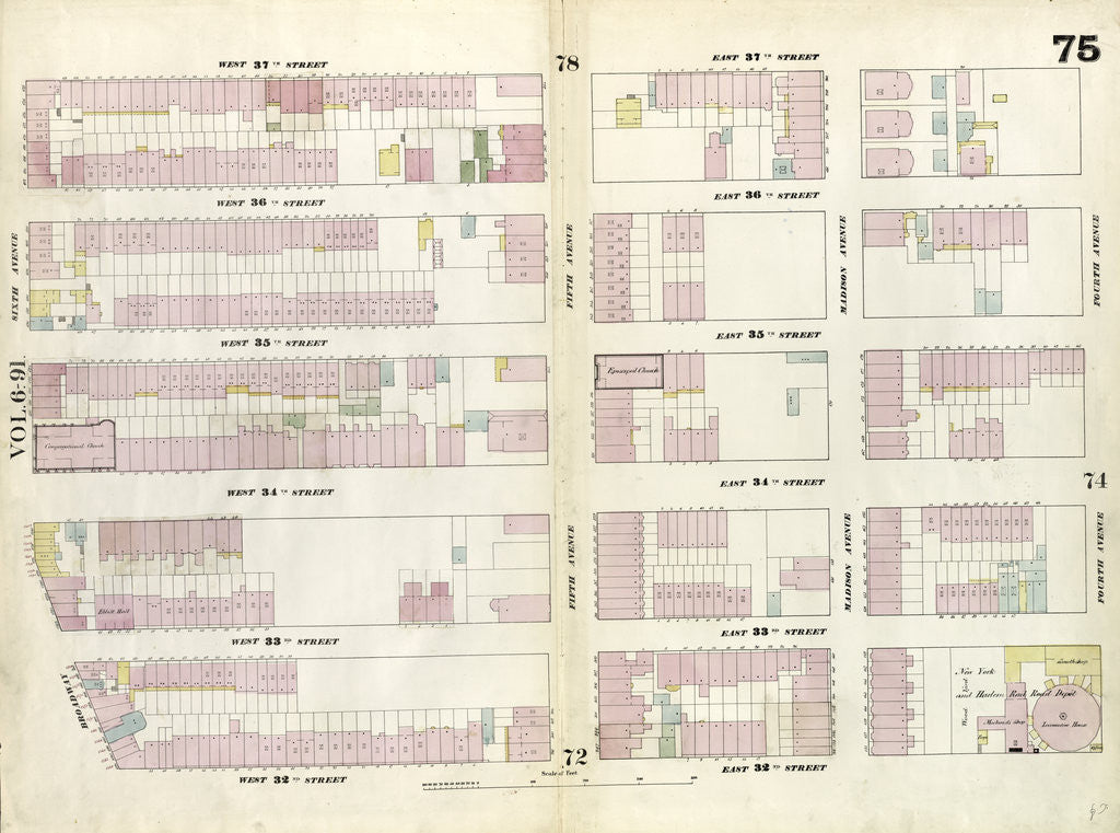Detail of Map bounded by West 37th Street, East 37th Street, Fourth Avenue, East 32nd Street, West 32nd Street, Sixth Avenue. 1857 by Anonymous