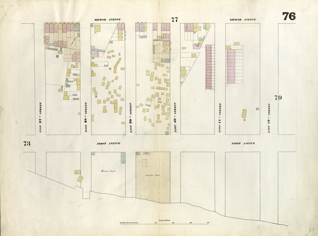 Detail of Map bounded by East 42nd Street, East River, East 37th Street, Second Avenue. 1857 by Anonymous