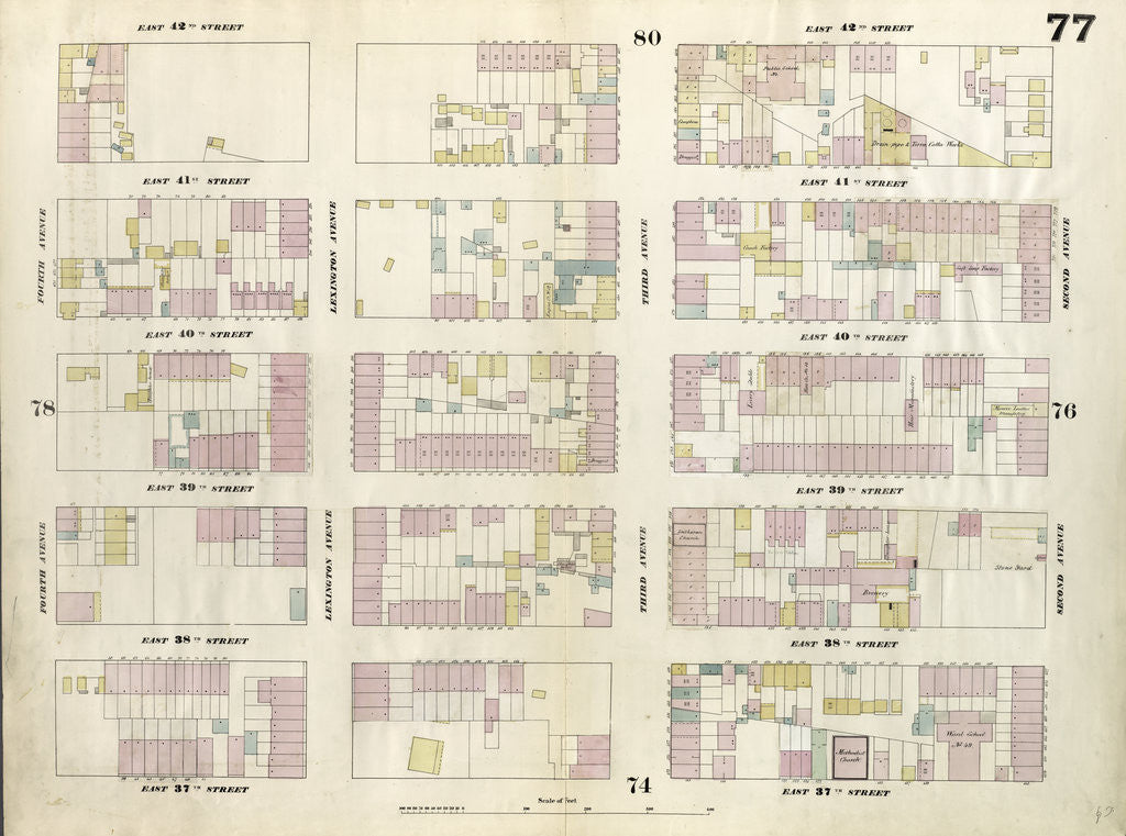 Detail of Map bounded by East 42nd Street, Second Avenue, East 37th Street, Fourth Avenue. 1857 by Anonymous