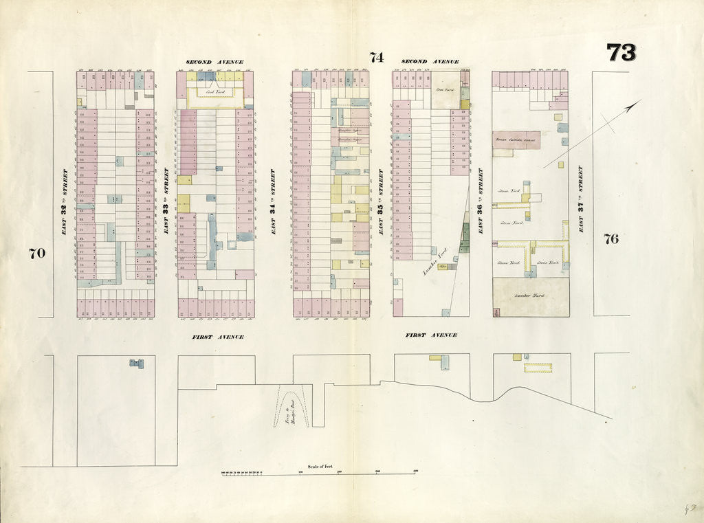 Detail of Map bounded by East 37th Street, East River, East 32nd Street, Second Avenue. 1857 by Anonymous