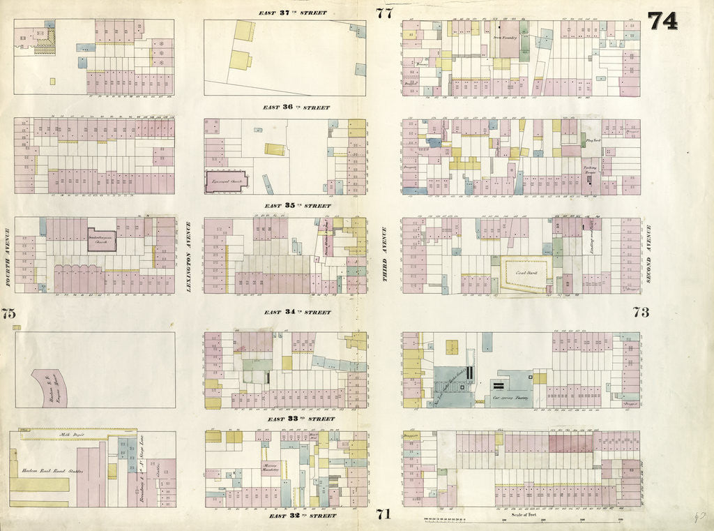 Detail of Map bounded by East 37th Street, Second Avenue, East 32nd Street, Fourth Avenue. 1857 by Anonymous