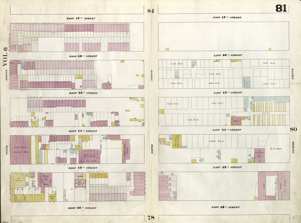Detail of Map bounded by West 47th Street, East 47th Street, Fourth Avenue, East 42nd Street, West 42nd Street, Sixth Avenue. 1857 by Anonymous