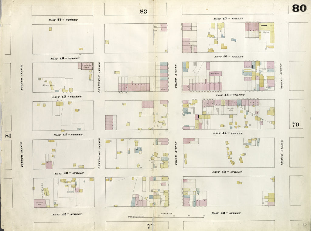 Detail of Map bounded by East 47th Street, Second Avenue, East 42nd Street, Fourth Avenue. 1857 by Anonymous