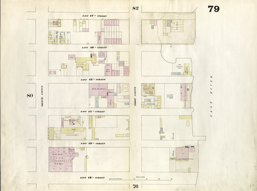 Detail of Map bounded by East 47th Street, East River, East 42nd Street, Second Avenue. 1857 by Anonymous