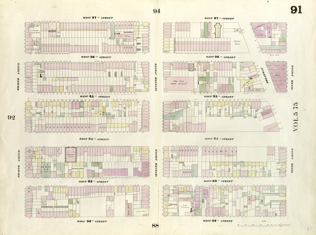 Detail of Map bounded by West 37th Street, Sixth Avenue, West 32nd Street, Eighth Avenue. 1857 by Anonymous