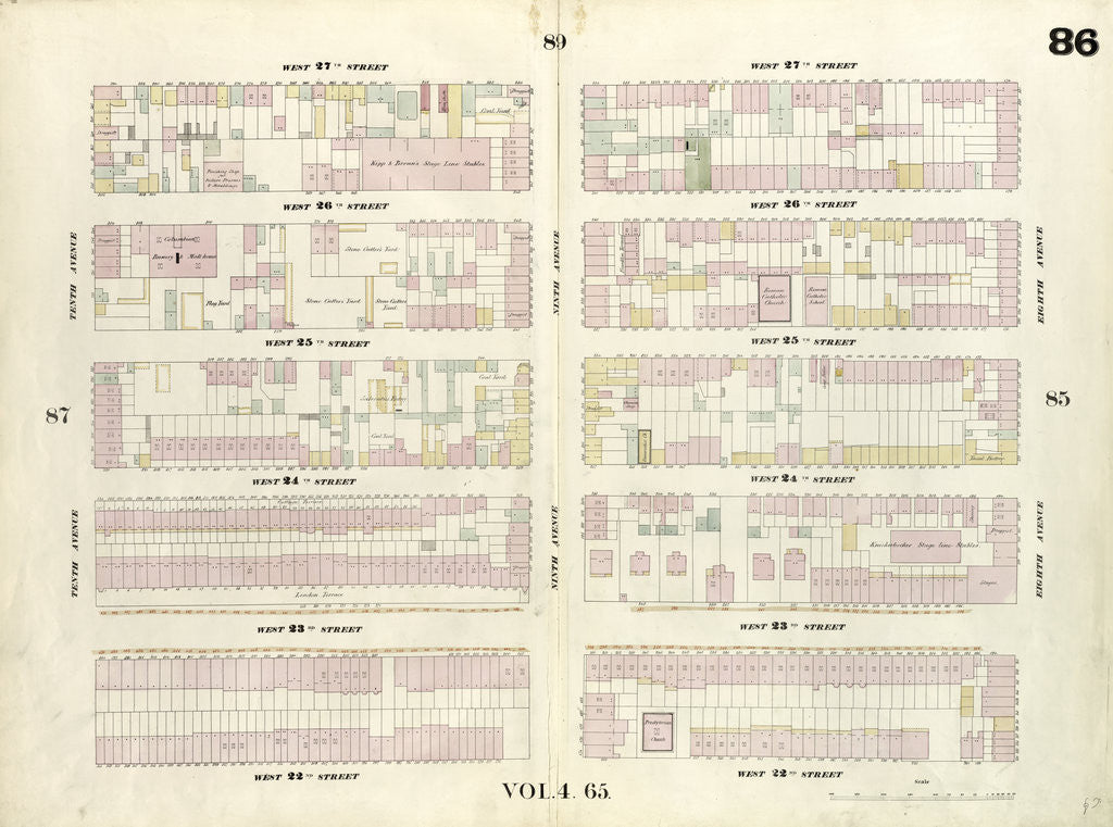 Detail of Map bounded by West 27th Street, Eighth Avenue, West 22nd Street, Tenth Avenue. 1857 by Anonymous