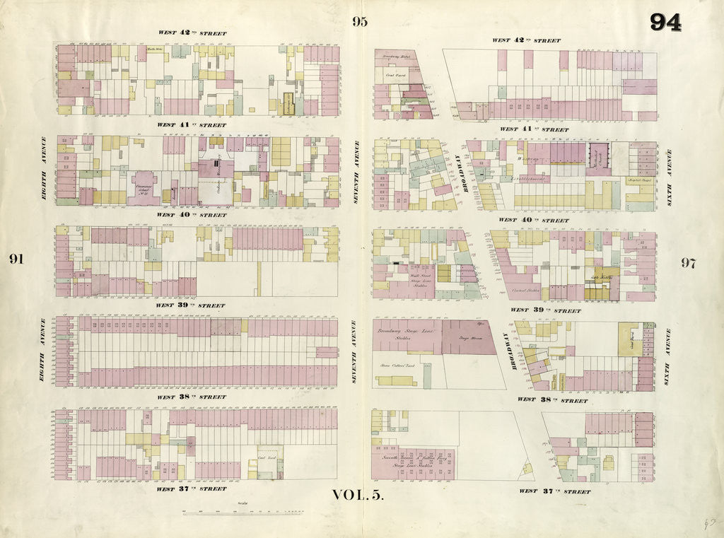 Detail of Map bounded by West 42nd Street, Sixth Avenue, West 37th Street, Eighth Avenue. 1857 by Anonymous