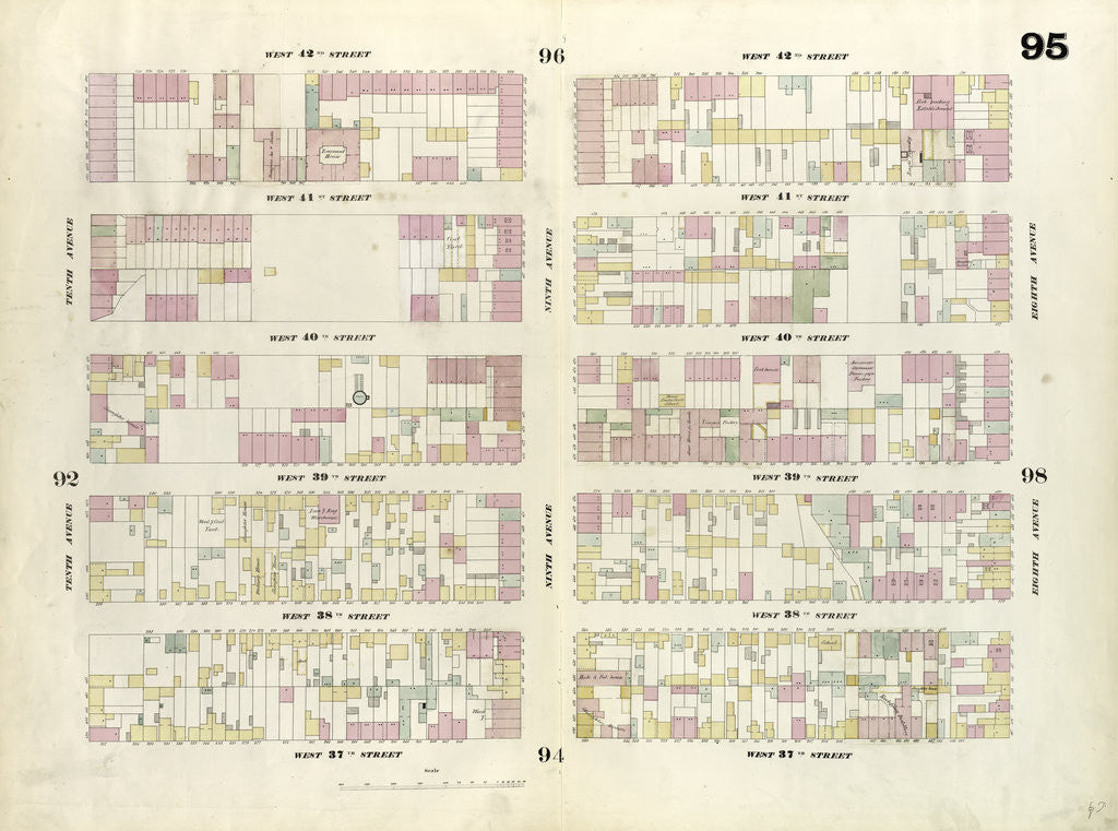 Detail of Map bounded by West 42nd Street, Eighth Avenue, West 37th Street, Tenth Avenue. 1857 by Anonymous