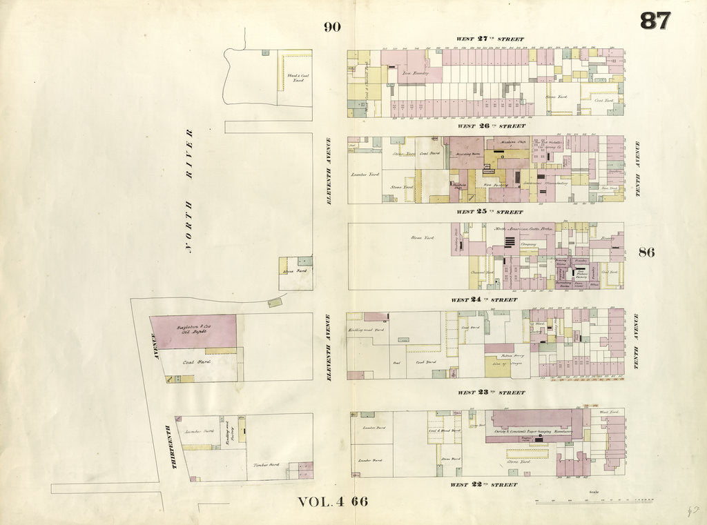 Detail of Map bounded by West 27th Street, Tenth Avenue, West 22nd Street, Thirteenth Avenue, Hudson River. 1857 by Anonymous