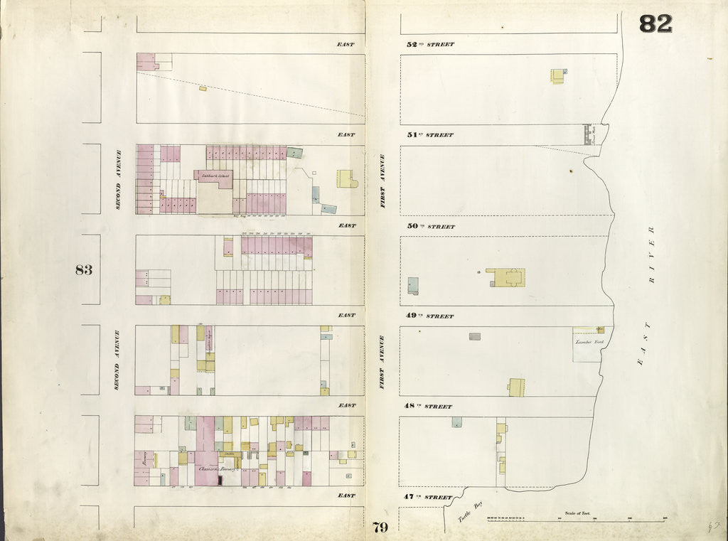 Detail of Map bounded by East 52nd Street, East River, East 47th Street, Second Avenue. 1857 by Anonymous