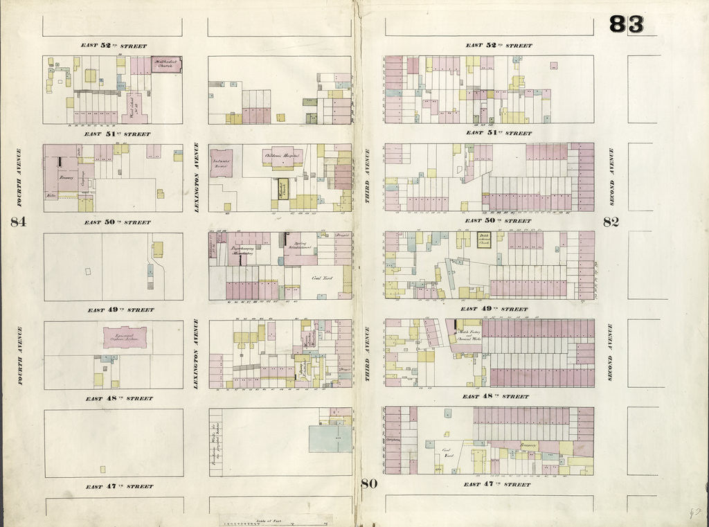 Detail of Map bounded by East 52nd Street, Second Avenue, 47th Street, Fourth Avenue. 1857 by Anonymous
