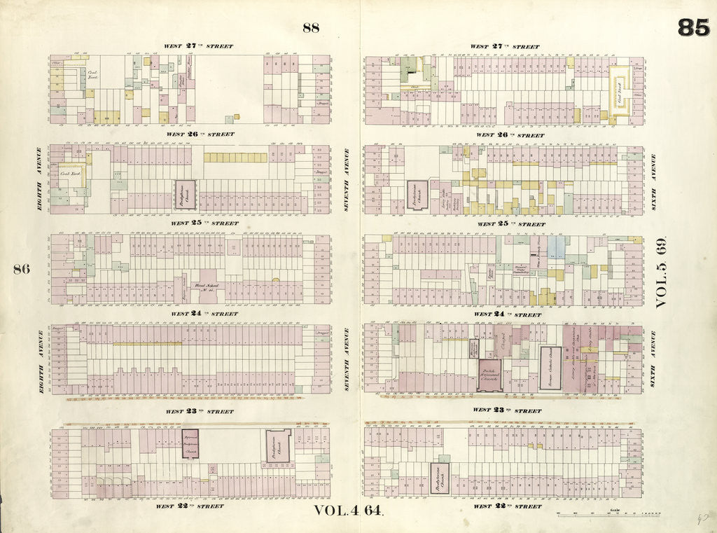 Detail of Map bounded by West 27th Street, Sixth Avenue, West 22nd Street, Eighth Avenue. 1857 by Anonymous