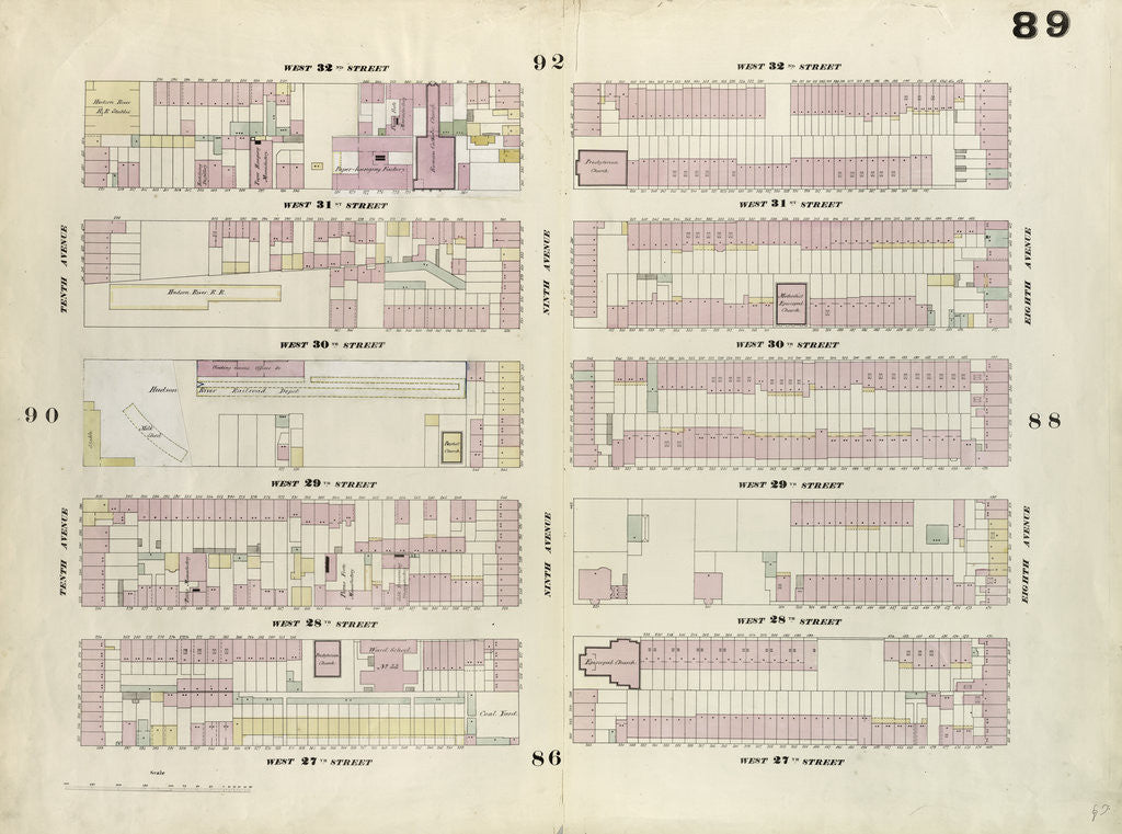 Detail of Map bounded by West 32nd Street, Eighth Avenue, West 27th Street, Tenth Avenue. 1857 by Anonymous