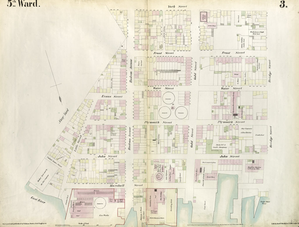 Detail of Map bounded by East River, Brooklyn Navy Yard, York Street, Bridge Street. 1855 by Anonymous