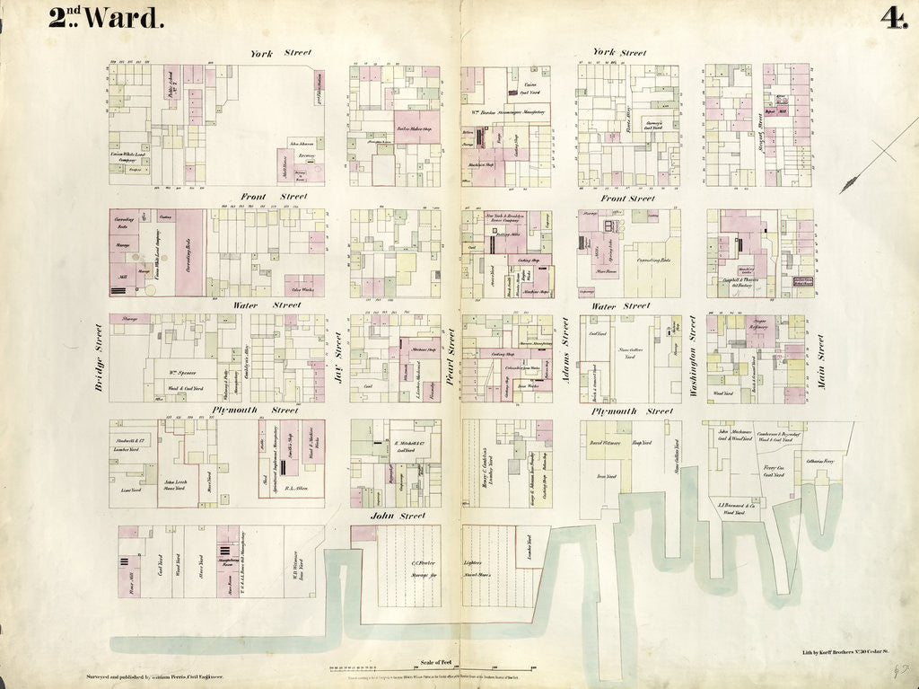Detail of Map bounded by East River, Bridge Street, York Street, Main Street. 1855 by Anonymous