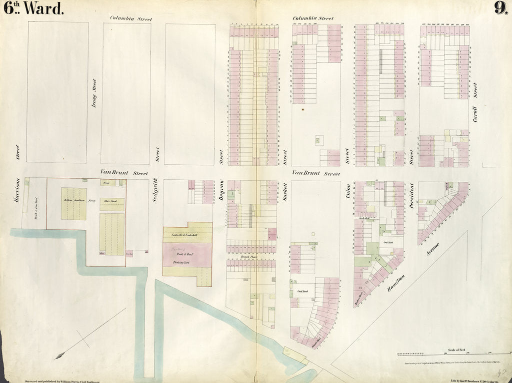 Detail of Map bounded by Buttermilk Channel, Van Brunt Street, Degraw Street, Columbia Street, Carroll Street, Hamilton Avenue. 1855 by Anonymous