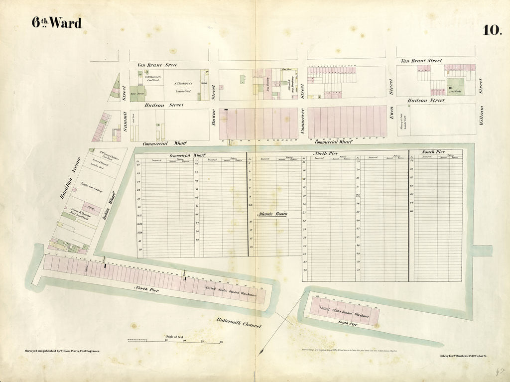 Detail of Map bounded by Hamilton Avenue, Van Brunt Street, Clinton Wharf, Buttermilk Channel. 1855 by Anonymous