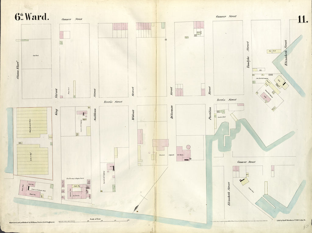 Detail of Map bounded by Buttermilk Channel, Clinton Wharf, Conover Street, Red Hook. 1855 by Anonymous