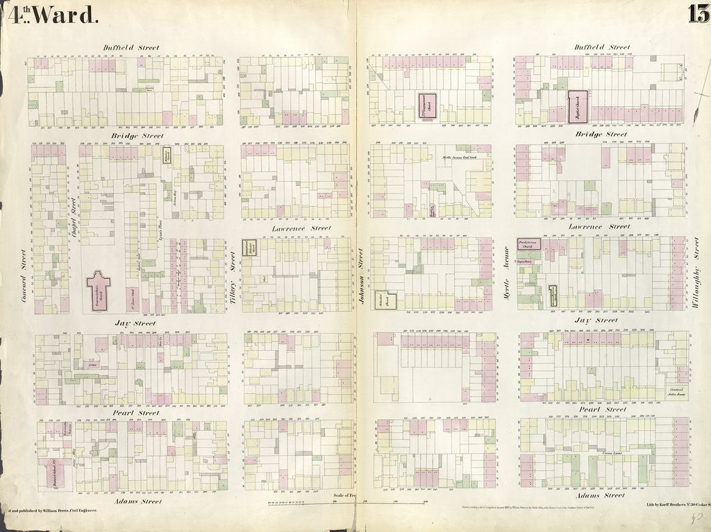 Detail of Map bounded by Concord Street, Duffield Street, Willoughby Street, Adams Street. 1855 by Anonymous