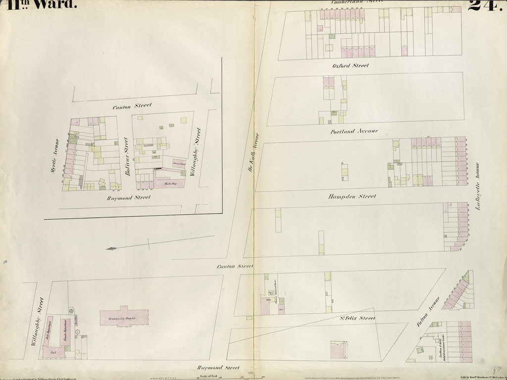 Detail of Map bounded by Myrtle Avenue, Cumberland Street, Lafayette Avenue, Raymond Street. 1855 by Anonymous
