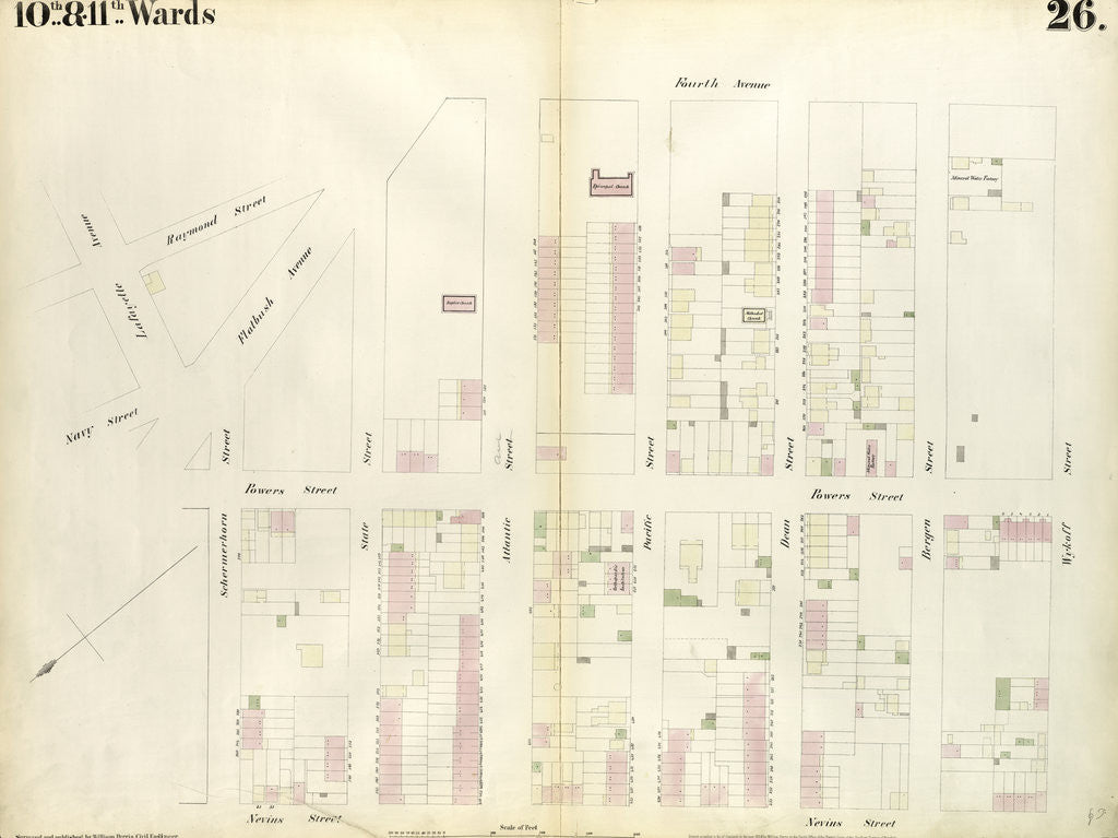 Detail of Map bounded by Schermerhorn Street, Powers Street, Fulton Avenue, Lafayette Street, Raymond Street, 4th Avenue, Wyckoff Street, Hoyt Street. 1855 by Anonymous