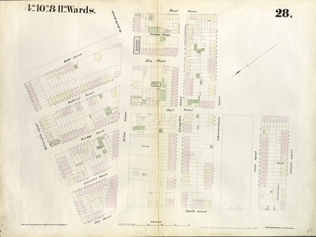 Detail of Map bounded by Willoughby Street, Gold Street, Fulton Avenue, Bond Street, Schermerhorn Street, Hoyt Street, Jay Street. 1855 by Anonymous