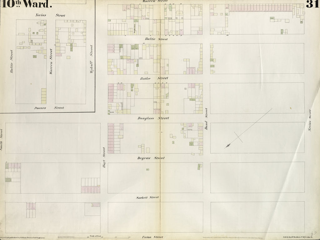 Detail of Map bounded by Warren Street, Nevins Street, Union Street, Hoyt Street. 1855 by Anonymous