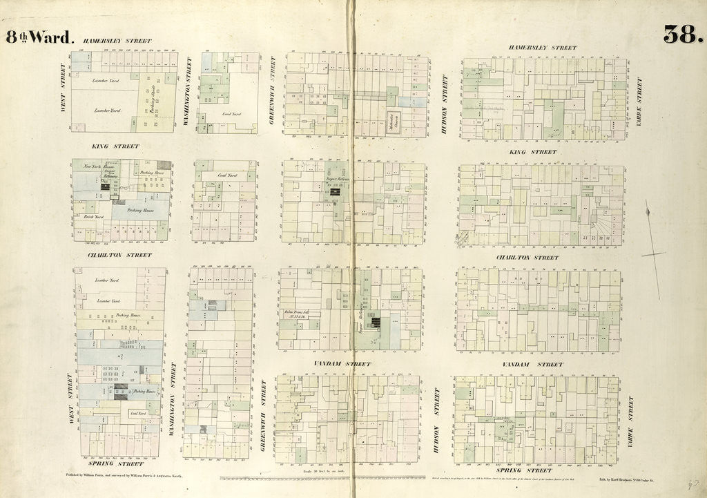 Detail of Map bounded by Hamersley Street, Varick Street, Spring Street, West Street. 1852, 1854 by Anonymous