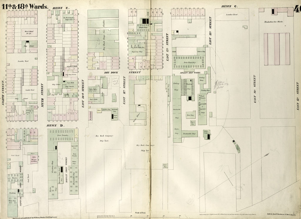 Detail of Map bounded by East 15th Street, East River, Eighth Street, Avenue C. 1852, 1854 by Anonymous