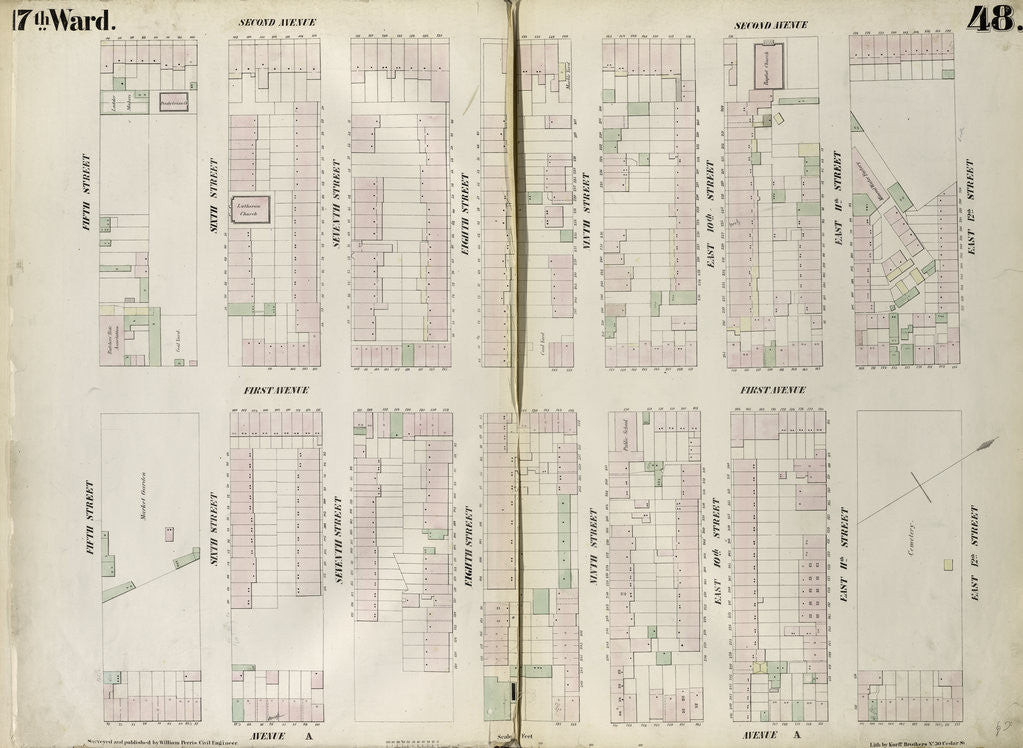 Detail of Map bounded by East 12th Street, Avenue A, Fifth Street, Second Avenue. 1852, 1854 by Anonymous